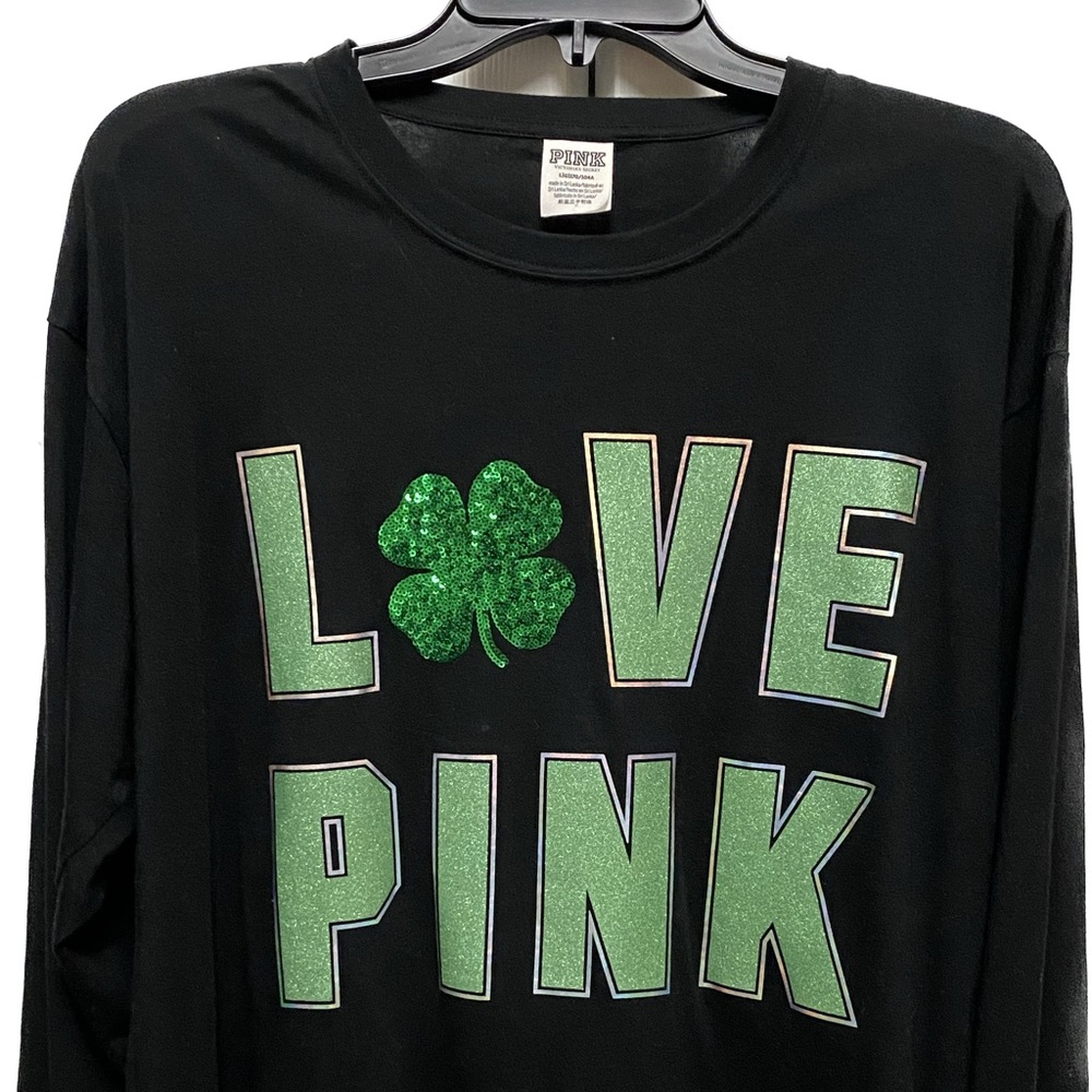 LIKE NEW - PINK Victoria’s Secret Bling Shamrock Sequin Tee (Size L)